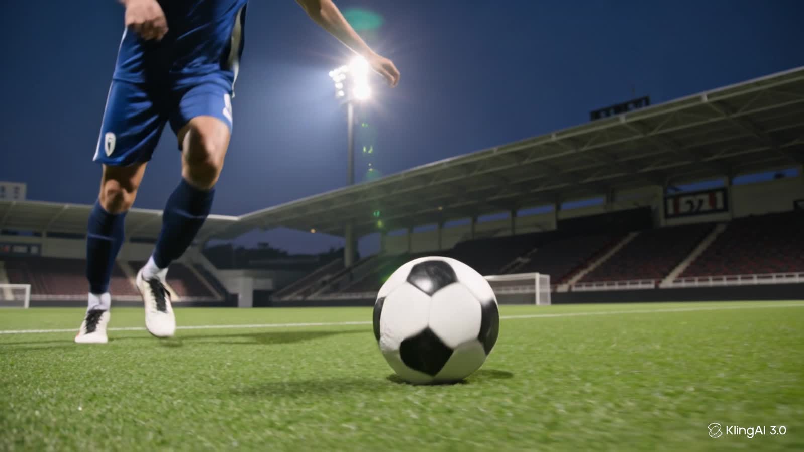 Footballeur en action, stade en nocturne
